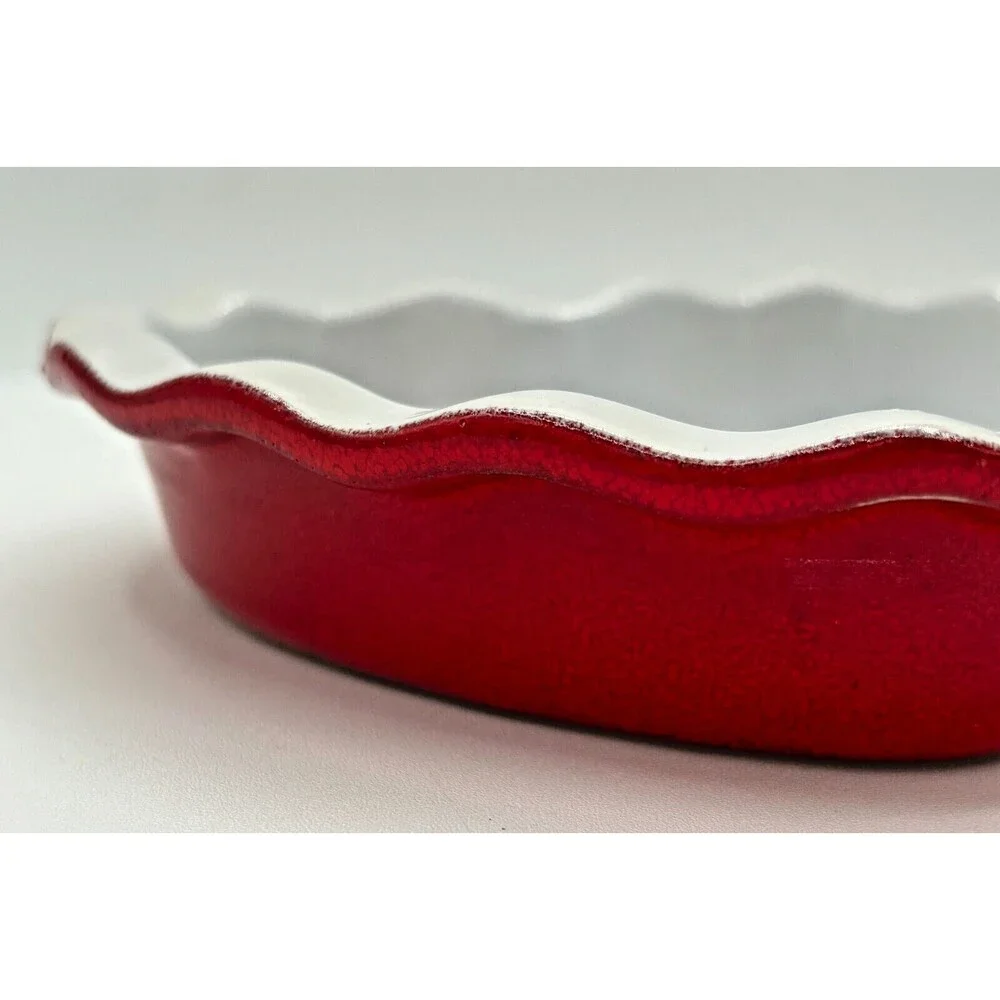 Emile Henry Red & White Heart Shape Ruffled Dish Made in‎ France 5 3/4” 61.49